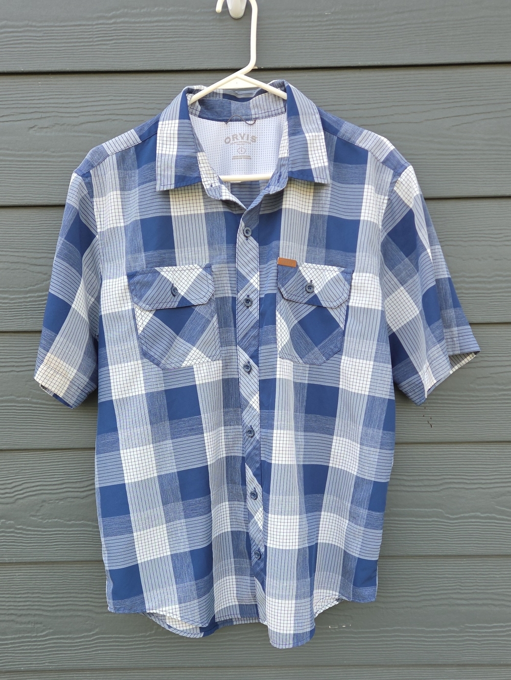 Orvis Blue and White Plaid Short-Sleeve Button-Down Shirt